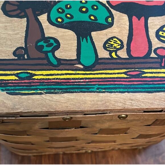 Mushroom Basket Purse Vintage Hand Painted Retro Kitsch Lined Made in Hong Kong - Picture 9 of 16
